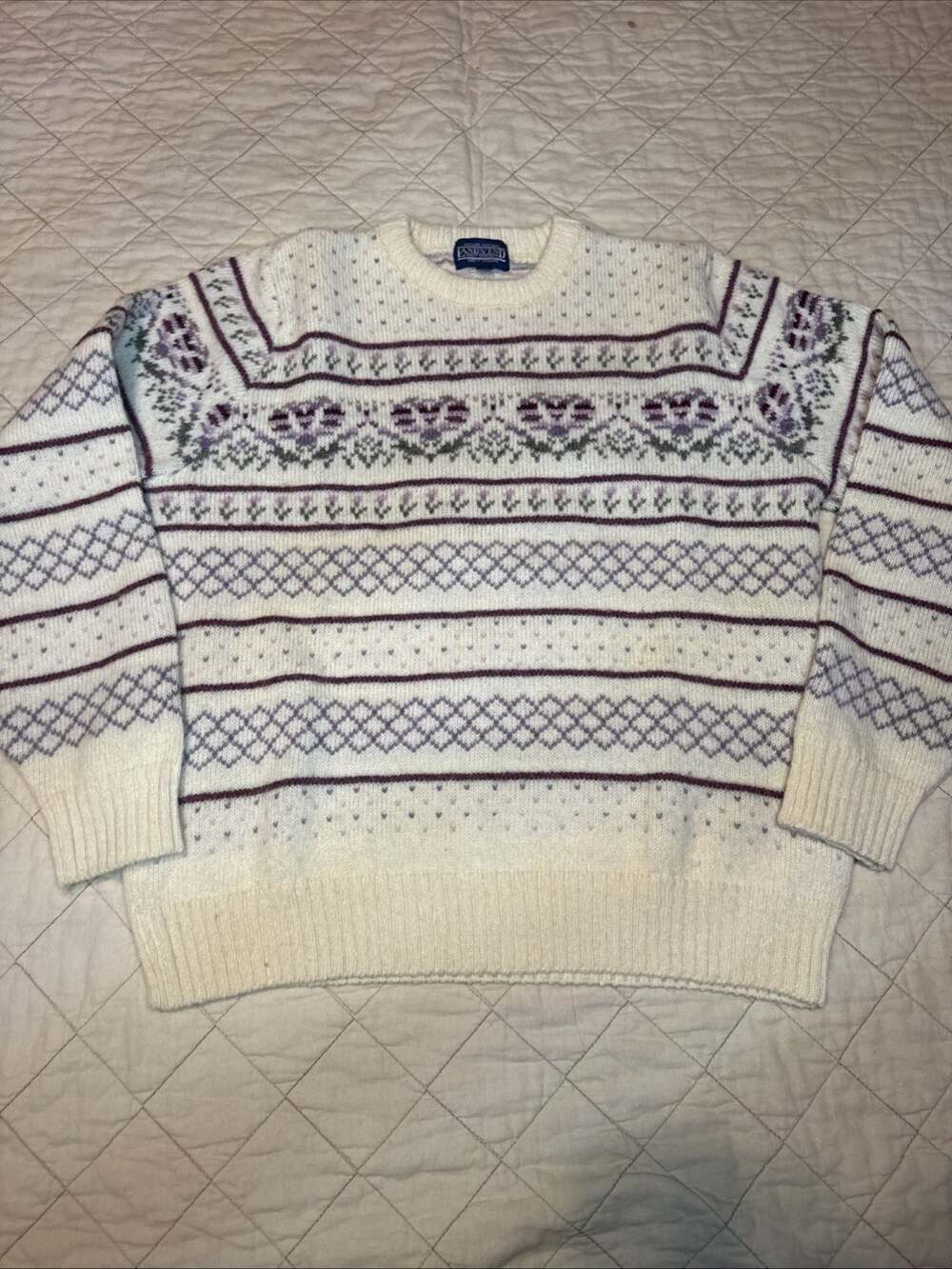 Vintage Lands End Sweater Womens Large Beige Shetland made in Scotland